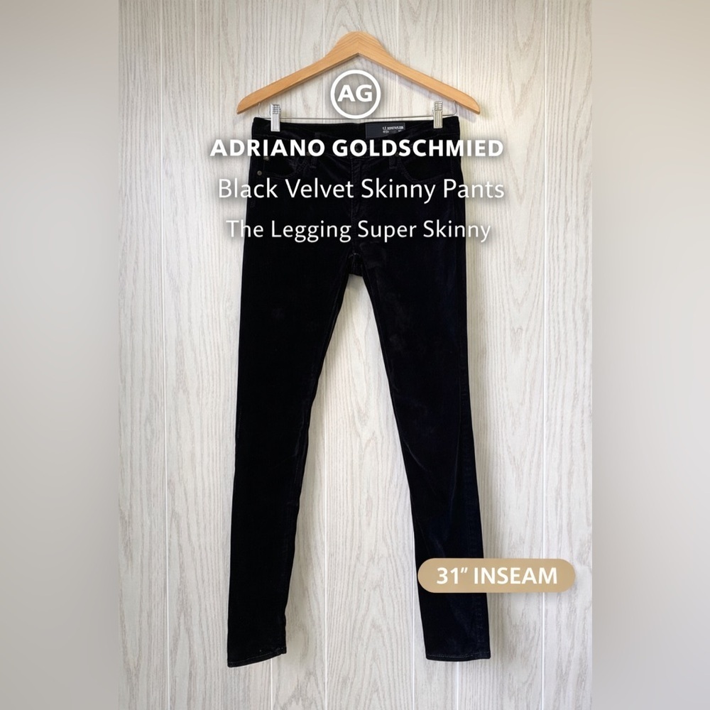 AG Adriano Goldschmied The Legging Super Skinny Black Velvet Pants Size 27R